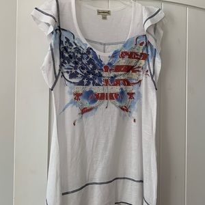 Red white and blue butterfly cap sleeve t shirt